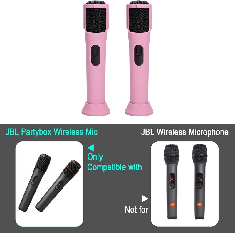 TXesign Silicone Case for JBL PartyBox Wireless Microphone Rechargeable Battery -2 Pack, Anti-Rolling Protective Case with Base Rod Mic Sleeves Microphone Stand for Disco Stage Party TV Show (Pink) - Image 2